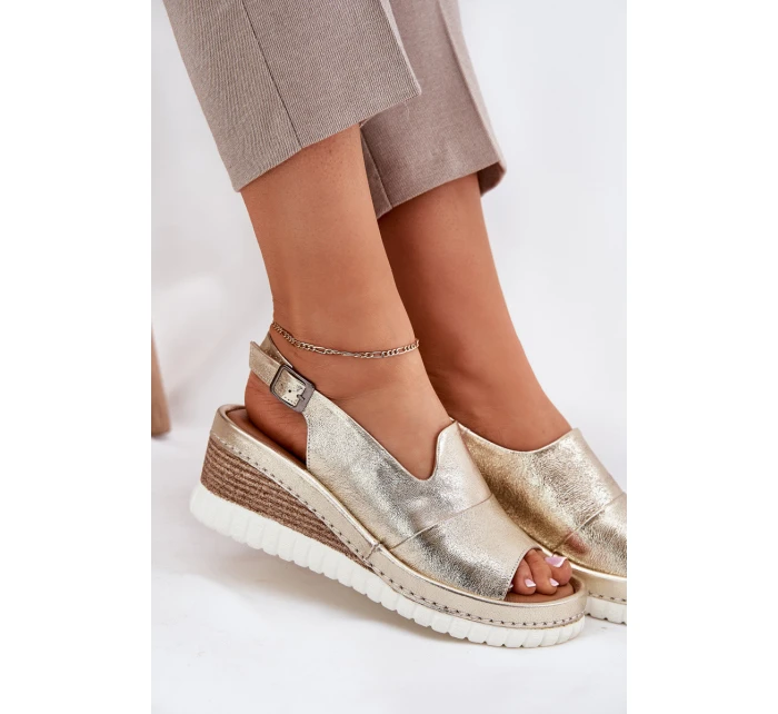 Dámské Kožené Sandály Na Klínu Artiker 56C0920 Zlaté