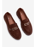 Dámské mokasíny se zlatým přezkou čokoládové Mirelva Dámské mokasíny se zlatým přezkou čokoládové Mirelva