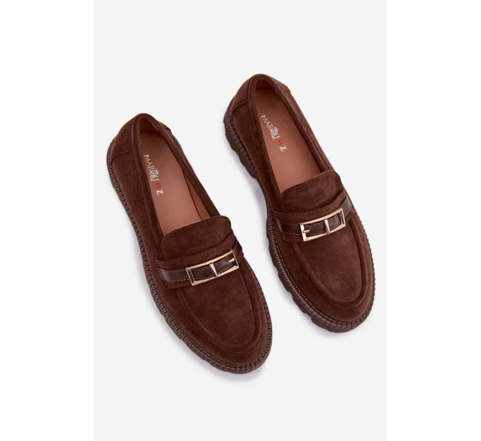 Dámské mokasíny se zlatým přezkou čokoládové Mirelva Dámské mokasíny se zlatým přezkou čokoládové Mirelva