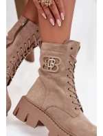 Dámské zateplené kotníkové boty s ozdobou DA183P Béžová - Seastar