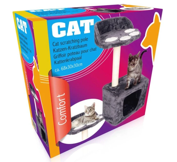 ŠKRABADLO PRO KOČKY S DOMEČKEM A PELÍŠKEM 68CM