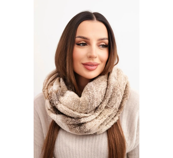 Dámský pletený melírovaný jemný šál na zimu KN20 béžový