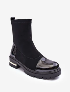 Kůže Klasické Botky Na Plochém Podpatku Černé Shendete