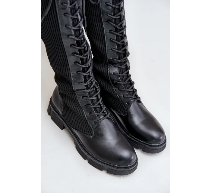 Šněrovací kozačky s elastickým svrškem černé model 21679800 - Boto