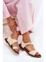Dámské kožené ploché sandály model 21692915 béžové - Zazoo Dámské kožené ploché sandály model 21692915 béžové - Zazoo