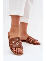 Plážové Dámské Pantofle Se Zlatým Detailem Camel Noroti Plážové Dámské Pantofle Se Zlatým Detailem Camel Noroti