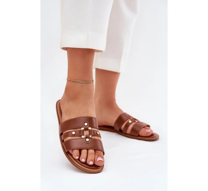 Plážové Dámské Pantofle Se Zlatým Detailem Camel Noroti Plážové Dámské Pantofle Se Zlatým Detailem Camel Noroti