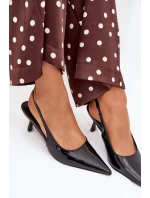 Dámské lakované lodičky na jehlovém podpatku s odkrytou patou Talira – černé