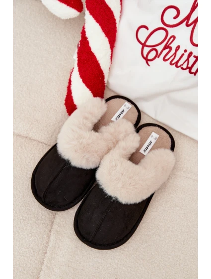 Dámské pantofle s kožíškem – černé Zanelia
