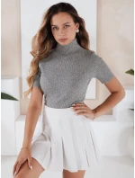Dámský žebrovaný svetr s krátkým rukávem šedý Dstreet model 21991052 - FashionStreet