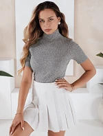 Dámský žebrovaný svetr s krátkým rukávem GIRLGLORY šedý FashionStreet MY2551