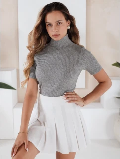 Dámský žebrovaný svetr s krátkým rukávem šedý Dstreet model 21991052 - FashionStreet