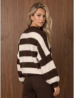 Dámský oversize rolák s pruhy v čokoládově-béžové barvě FashionStreet MY2630 Dámský oversize rolák s pruhy v čokoládově-béžové barvě FashionStreet MY2630
