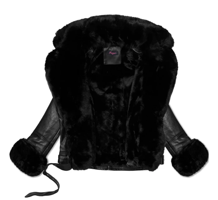 Černá dámská bunda ramoneska s kožešinovým límcem (61M8507-392A)