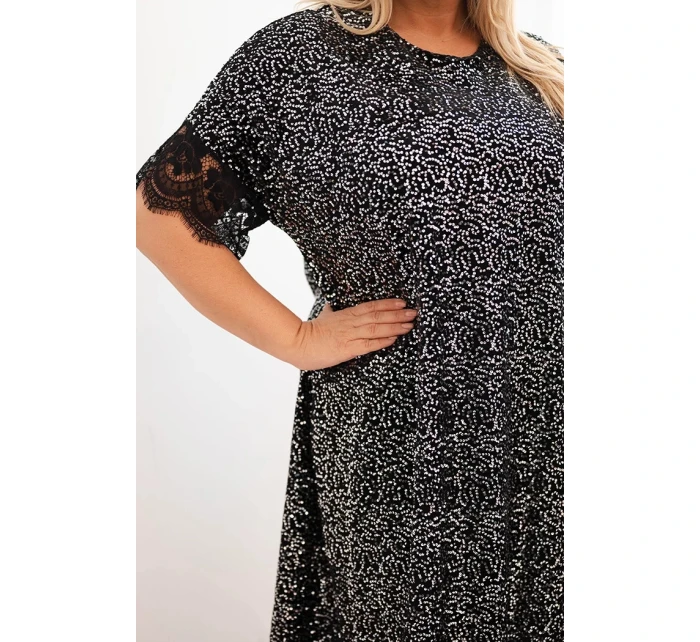 Dámské šaty Plus Size se a krajkovým černý + stříbrný model 21486186 - K-Fashion