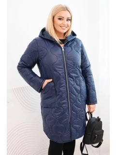 Dámská bunda Plus Size zimní prošívaná s kapucí modrá