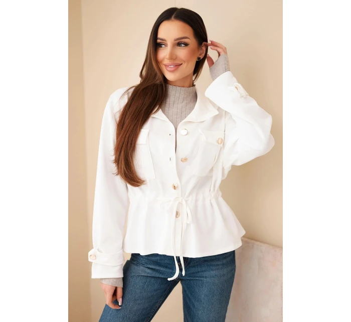 Dámská rozepínací mikina s tkaničkou a kapsami máslová ecru