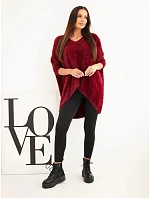 Dámský svetr Plus Size s výstřihem do V bordový