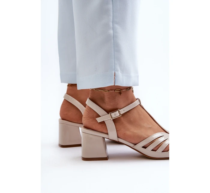 dámské sandály na podpatku  Béžové model 21659197 - SERGIO LEONE