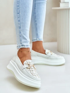 Kožené dámské mokasíny na platformě se zlatou ozdobou  model 21675562 - VINCEZA