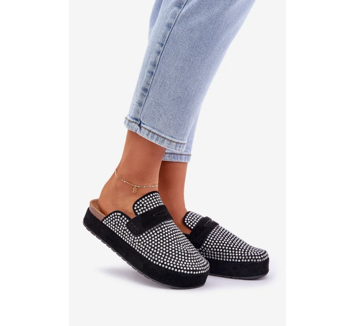 Dámské pantofle zdobené zirkony na platformě černé model 21683239 - Boto Dámské pantofle zdobené zirkony na platformě černé model 21683239 - Boto