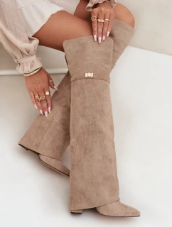 Zateplené kozačky s dílem nad s podpatkem béžové model 21707699 - Boto