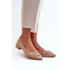 Lodičky na nízkém podpatku s ozdobou, Eco Suede S.Barski Béžová