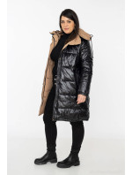 Černo-béžová hrubší oboustranná dámská zimní bunda (V768G)