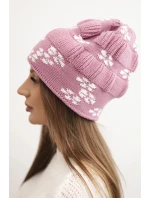 Dámská zimní pletená čepice se vzorem sněhových vloček K463 tmavě růžová Dámská zimní pletená čepice se vzorem sněhových vloček K463 tmavě růžová