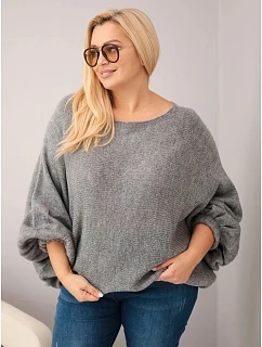 Dámský svetr Plus Size s přídavkem vlny volného střihu tmavě šedý