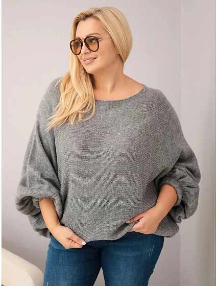 Dámský svetr Plus Size s přídavkem vlny volného střihu tmavě šedý Dámský svetr Plus Size s přídavkem vlny volného střihu tmavě šedý