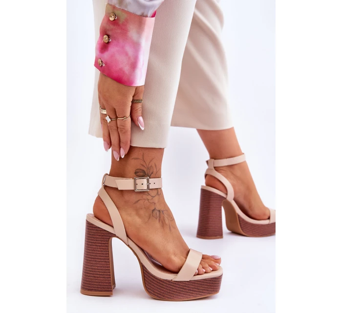 Kožené Sandály Na model 21620454 Platformě Béžové Marina - Boto Kožené Sandály Na model 21620454 Platformě Béžové Marina - Boto