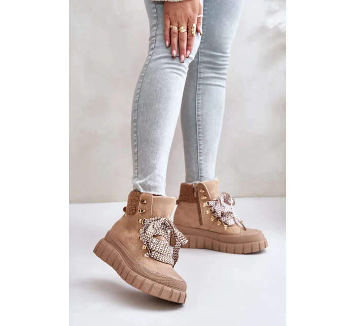 Dámské Zateplené Boty Trapery Na Platformě Hnědé model 21673064 - EVENTO
