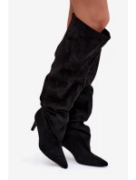 Dámské kozačky na jehlovém podpatku nazouvací černé Mavilla