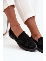 Semišové dámské mokasíny s třásněmi D&A – černé