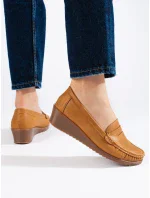 Módní dámské hnědé mokasíny na klínku Módní dámské hnědé mokasíny na klínku