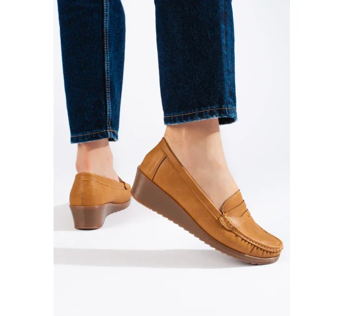 Módní dámské hnědé mokasíny na klínku Módní dámské hnědé mokasíny na klínku