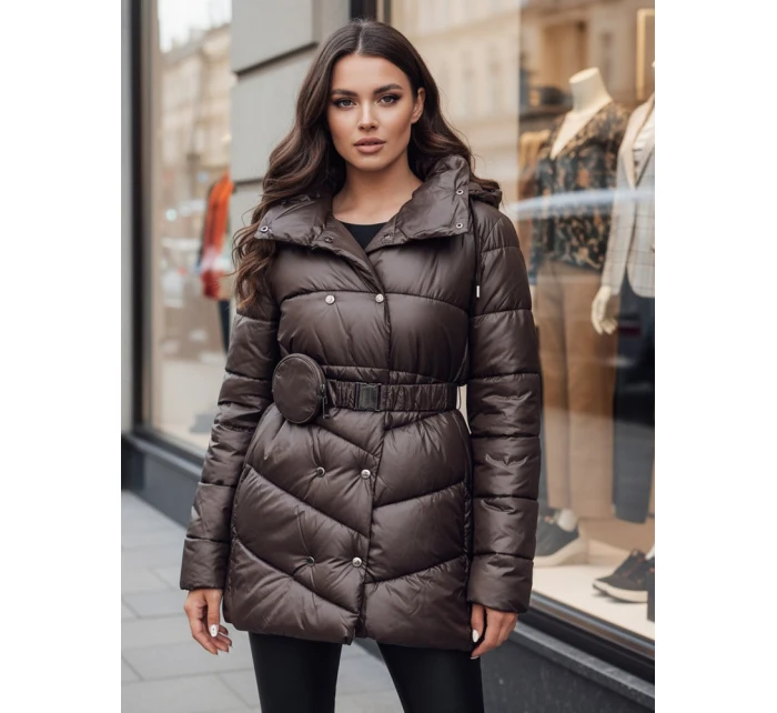 Dámský prošívaný zimní kabát s kapucí BLOOM mocha FashionStreet TY4517z