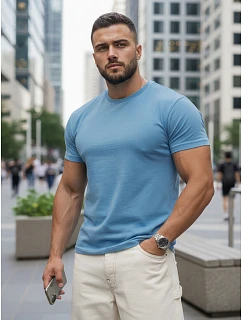 Pánské bavlněné tričko basic, světle modré, FashionStreet RX5691