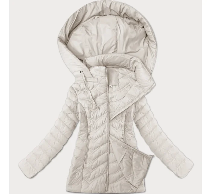 Dámská prošívaná bunda v barvě ecru s kapucí model 21001836 - J.STYLE