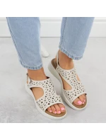 Dámské vyvýšené krémové ažurové sandály Sergio Leone SK-850 Dámské vyvýšené krémové ažurové sandály Sergio Leone SK-850