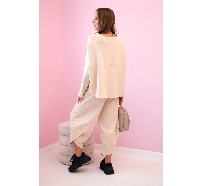 Bavlněná mikina kalhoty set tmavě béžová