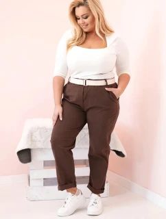 Dámské kalhoty Punto Milano Winter Plus Size s páskem hnědé