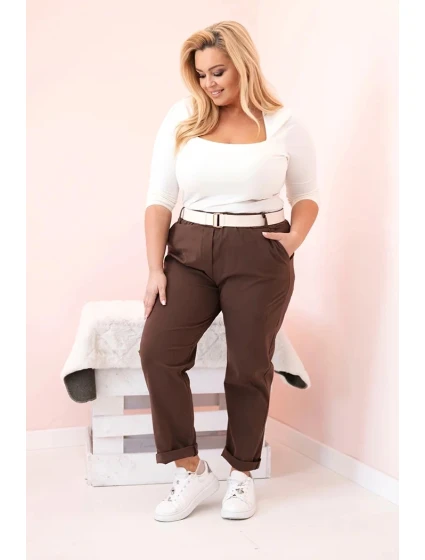 Dámské kalhoty Punto Milano Winter Plus Size s páskem hnědé