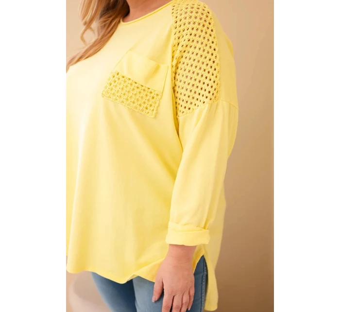 Dámská mikina Plus Size bavlněná s potiskem žlutá