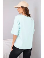 Dámská bavlněná oversize halenka s krátkým rukávem a potiskem mentolová