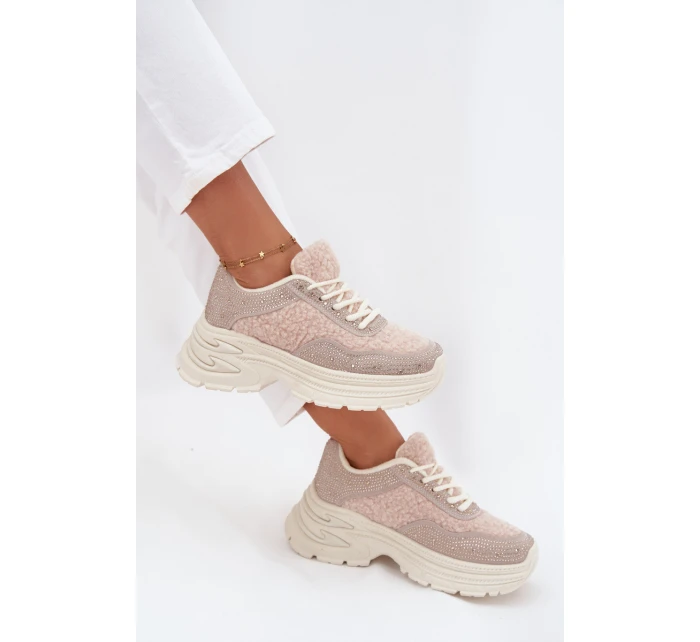 Dámské Tenisky S Krystaly A Beránkem Světle Béžové Zarika