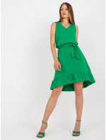 Základní zelené šaty s vázáním RUE PARIS