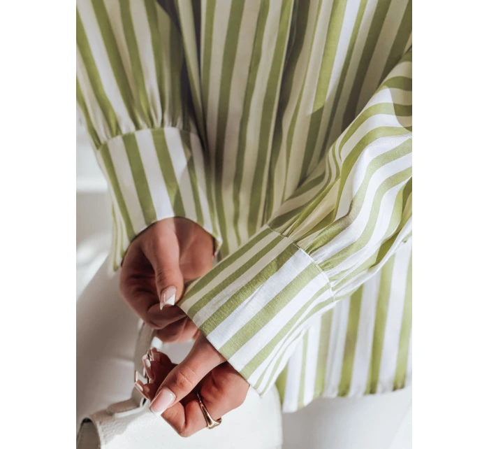 Dámské oversize tričko s prodlouženým zadním dílem SAMONE v zeleno-bílých pruzích FashionStreet DY0460