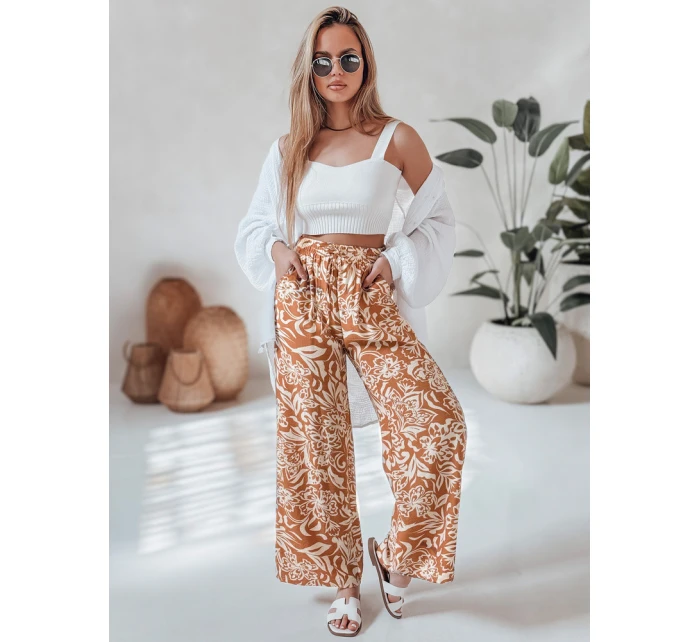 Dámské kalhoty ze široké látky TROPICAL SUN camel FashionStreet UY2633
